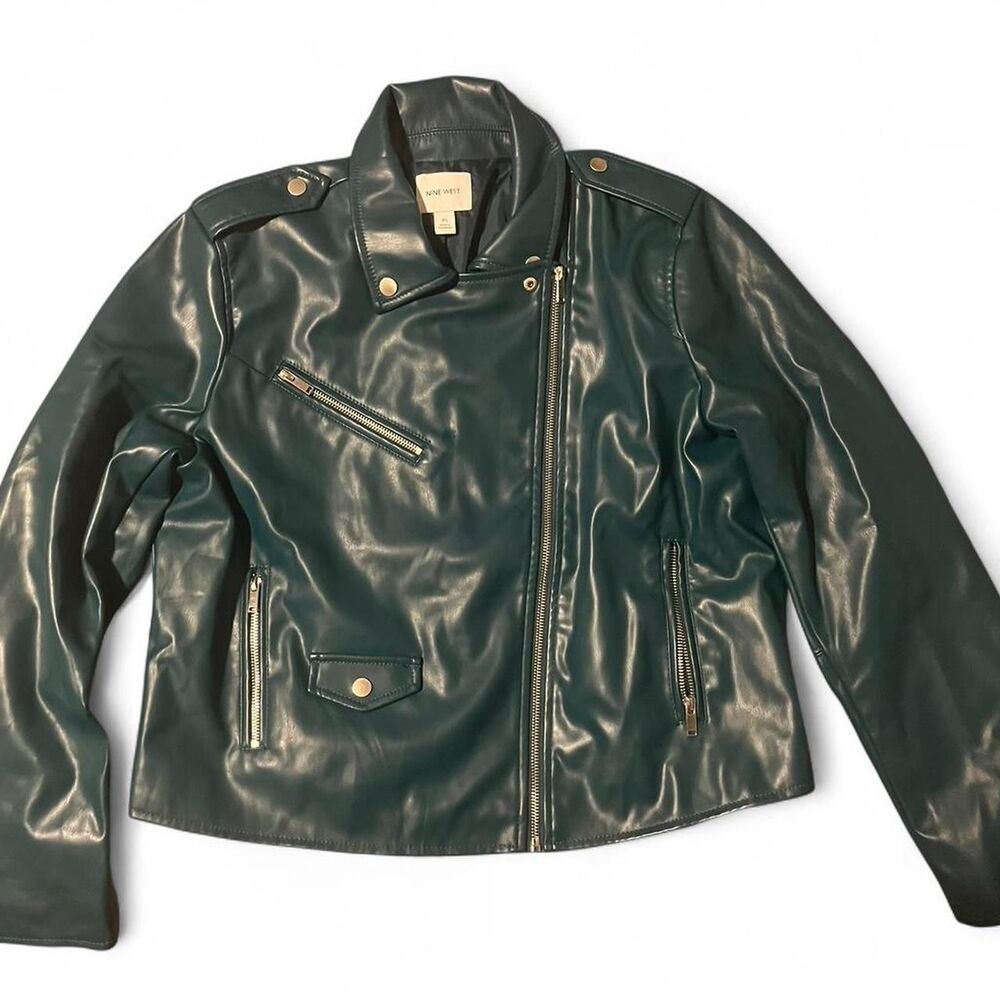 Nine West teal faux leather moto jacket